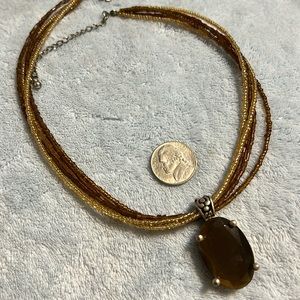 Premier Designs Brown Bread Necklace with Brown Oval Pendant w Matching Earrings
